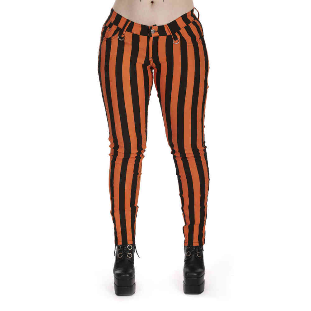 Banned - Forever Yours Striped Hose Skinny Fit - Orange/Schwarz